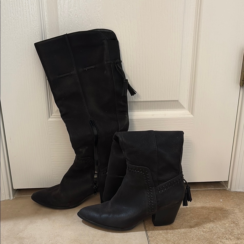 Bella Vita Black Heeled Boots with Chunky Heel